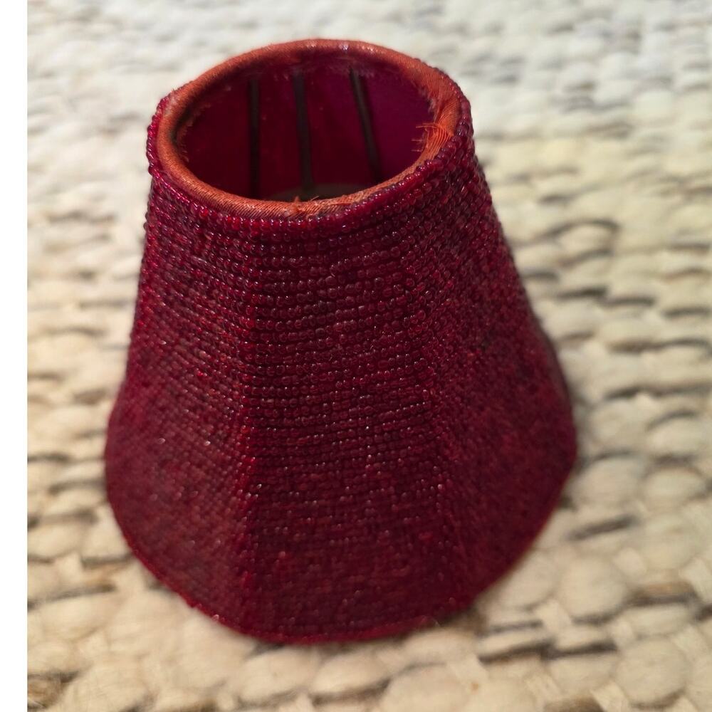 VTG Red Beaded Tealight Lampshade Boho Cottagecore Holiday Grandmacore Victorian